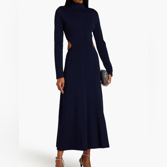 Aje Dresses & Skirts - Aje Anika Cut-Out Stretchy Knit Navy Blue  Long Sleeve Dress